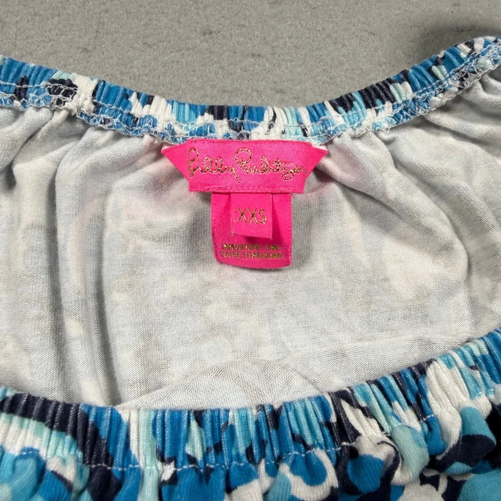 Lilly Pulitzer Calla Off Shoulder Romper Twilight Blue XXS 3/4 Sleeve Blouson